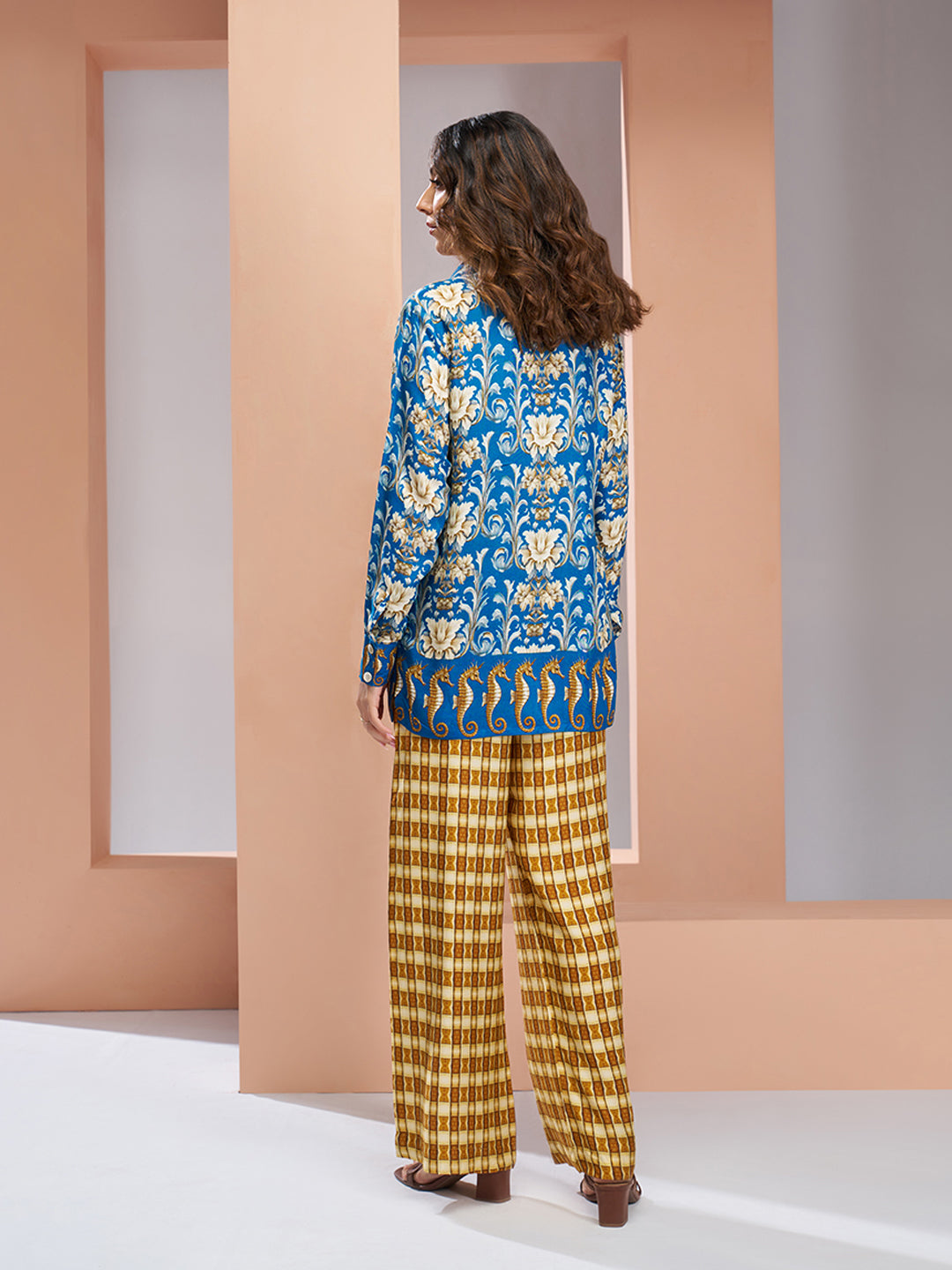 Royal Blue Floral Designer Pure Muslin Silk Co-Ord Set for Women