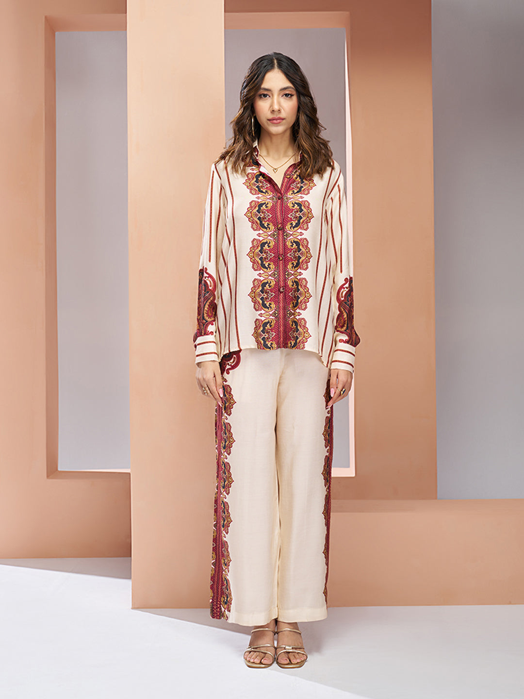Premium Cream Pure Muslin Silk Co-Ord Set for Women