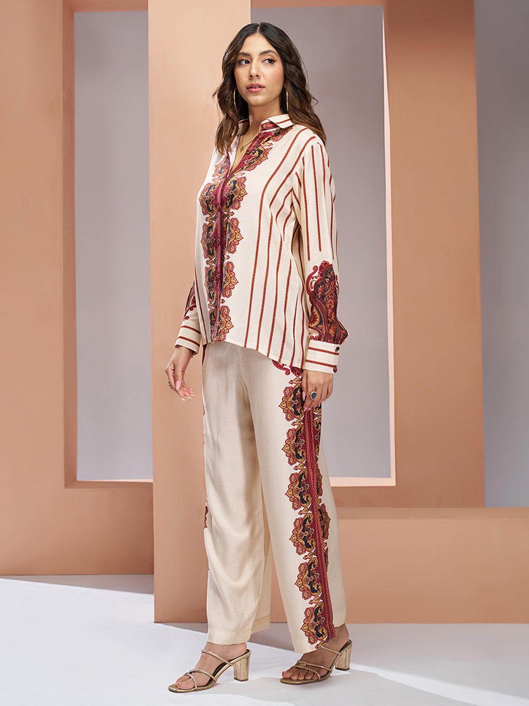 Premium Cream Pure Muslin Silk Co-Ord Set for Women