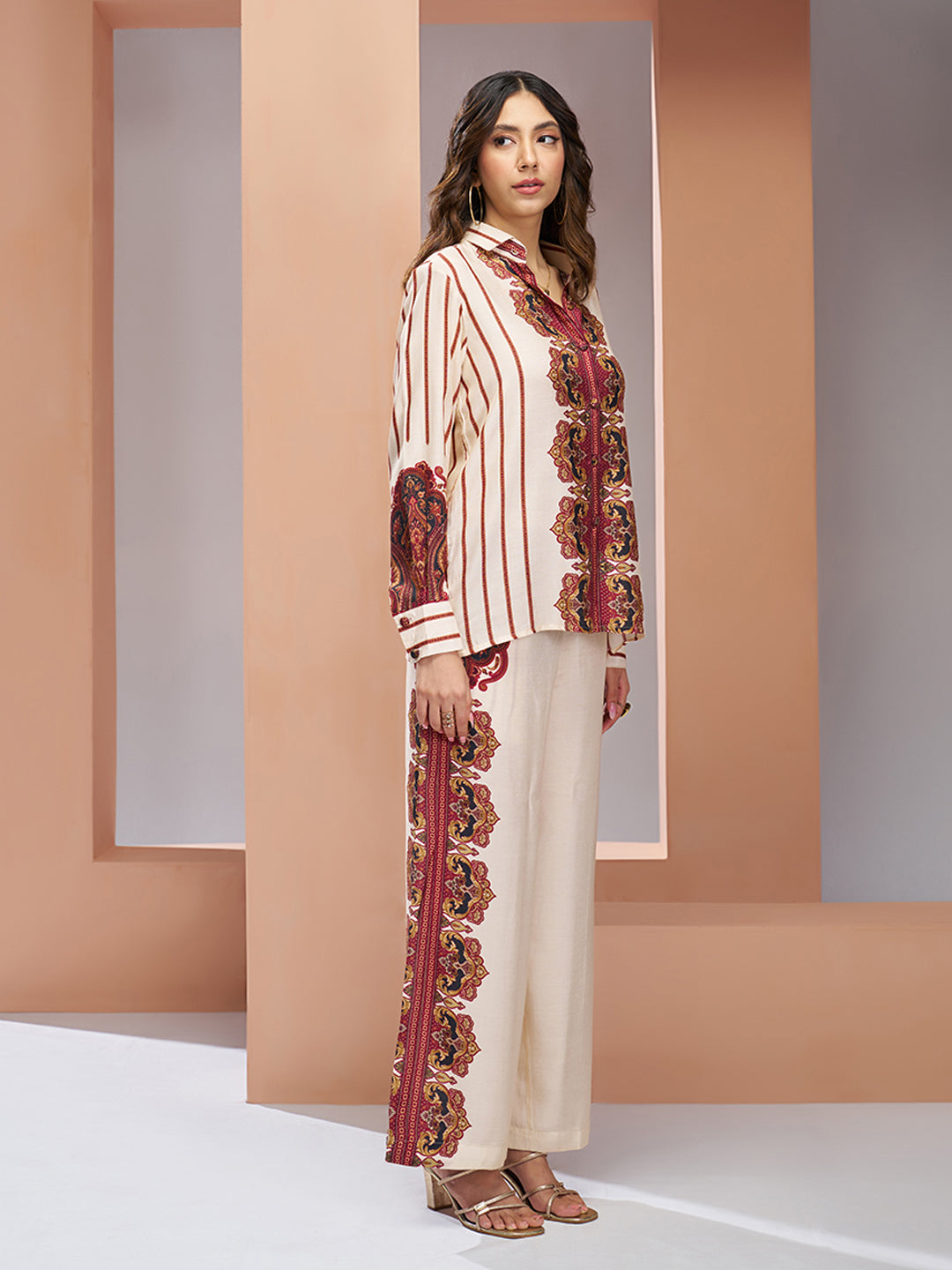 Premium Cream Pure Muslin Silk Co-Ord Set for Women
