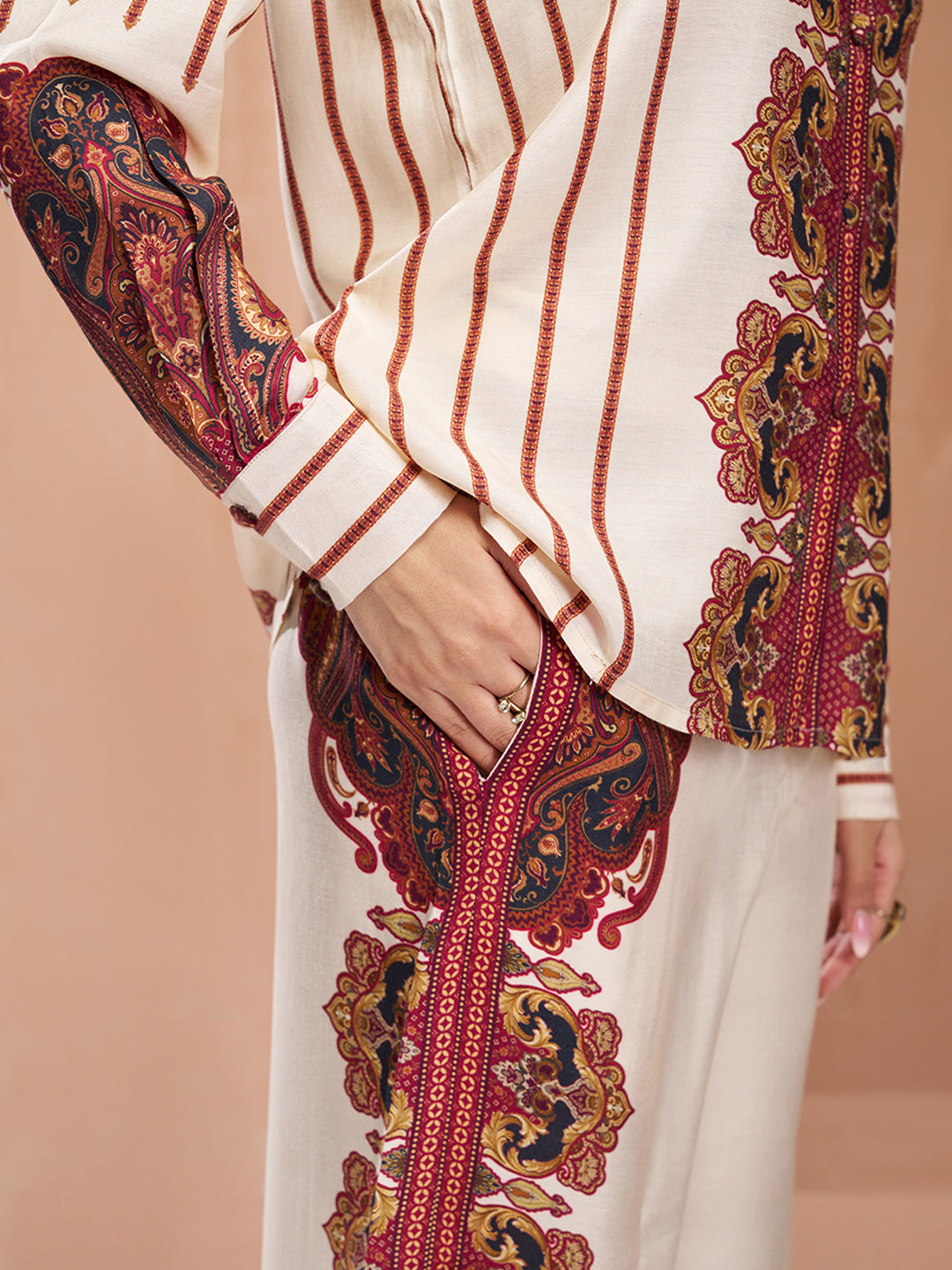 Premium Cream Pure Muslin Silk Co-Ord Set for Women