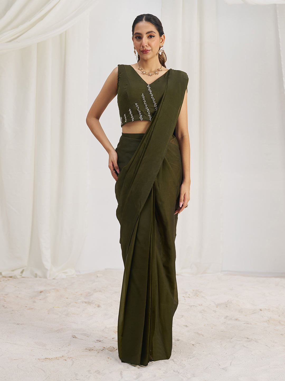 Olive Luxe Organza Couture Saree with Premium Designer Elegance