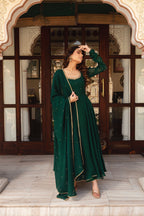 GREEN COLOR SOFT GEORGETTE WITH SEQUENCE FULLY FLAIR ANARKALI SUIT
