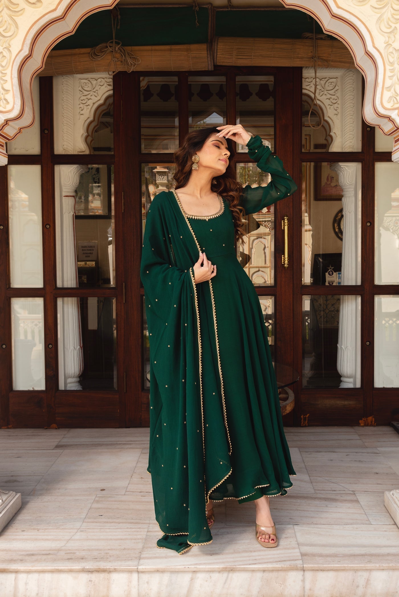 GREEN COLOR SOFT GEORGETTE WITH SEQUENCE FULLY FLAIR ANARKALI SUIT