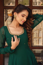 GREEN COLOR SOFT GEORGETTE WITH SEQUENCE FULLY FLAIR ANARKALI SUIT