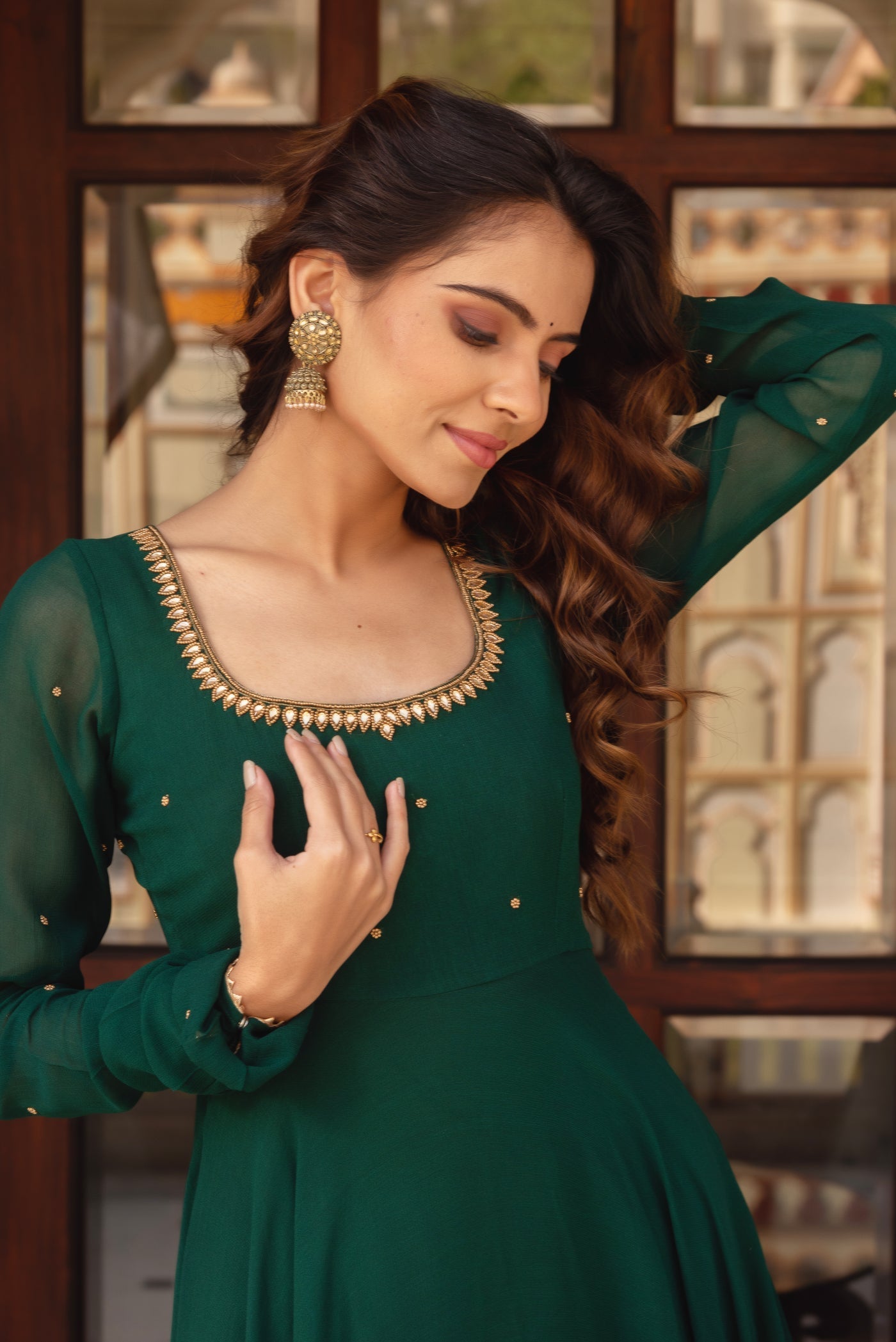 GREEN COLOR SOFT GEORGETTE WITH SEQUENCE FULLY FLAIR ANARKALI SUIT