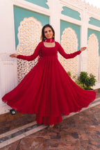 RED COLOR GEORGETTE BASE ANARKALI SUIT SET OF 3