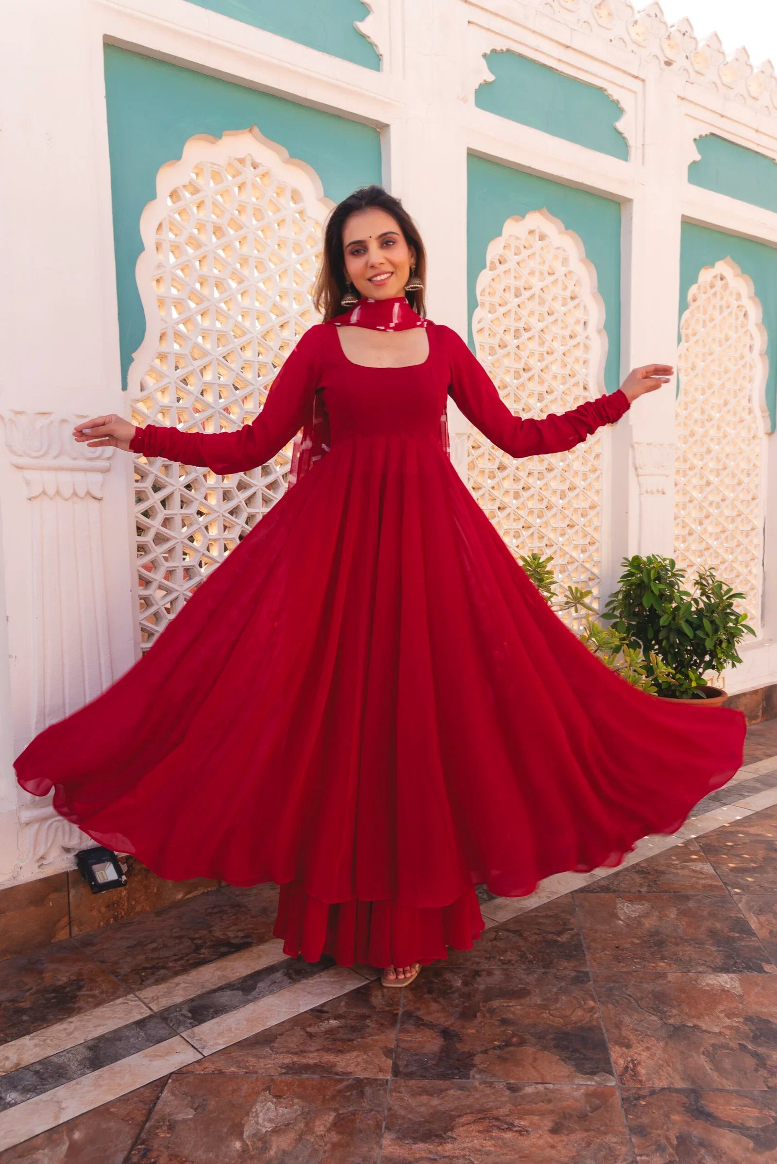 RED COLOR GEORGETTE BASE ANARKALI SUIT SET OF 3