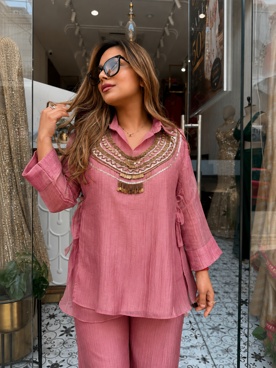 DUSTY PINK SALSA CRUSHED 3 PIECE CO-ORD SET