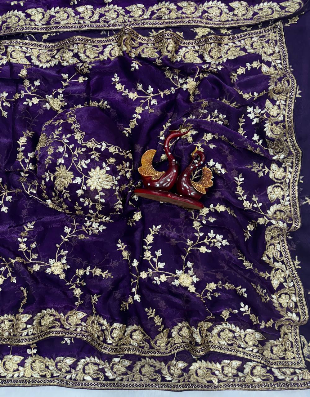 DESIGNER LOOK PURPLE COLOR EMBROIDERED WORK SAREE