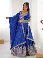 BLUE COLOR NATURAL CREPE SILK LEHENGA CHOLI