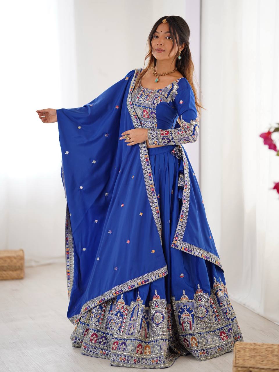 BLUE COLOR NATURAL CREPE SILK LEHENGA CHOLI