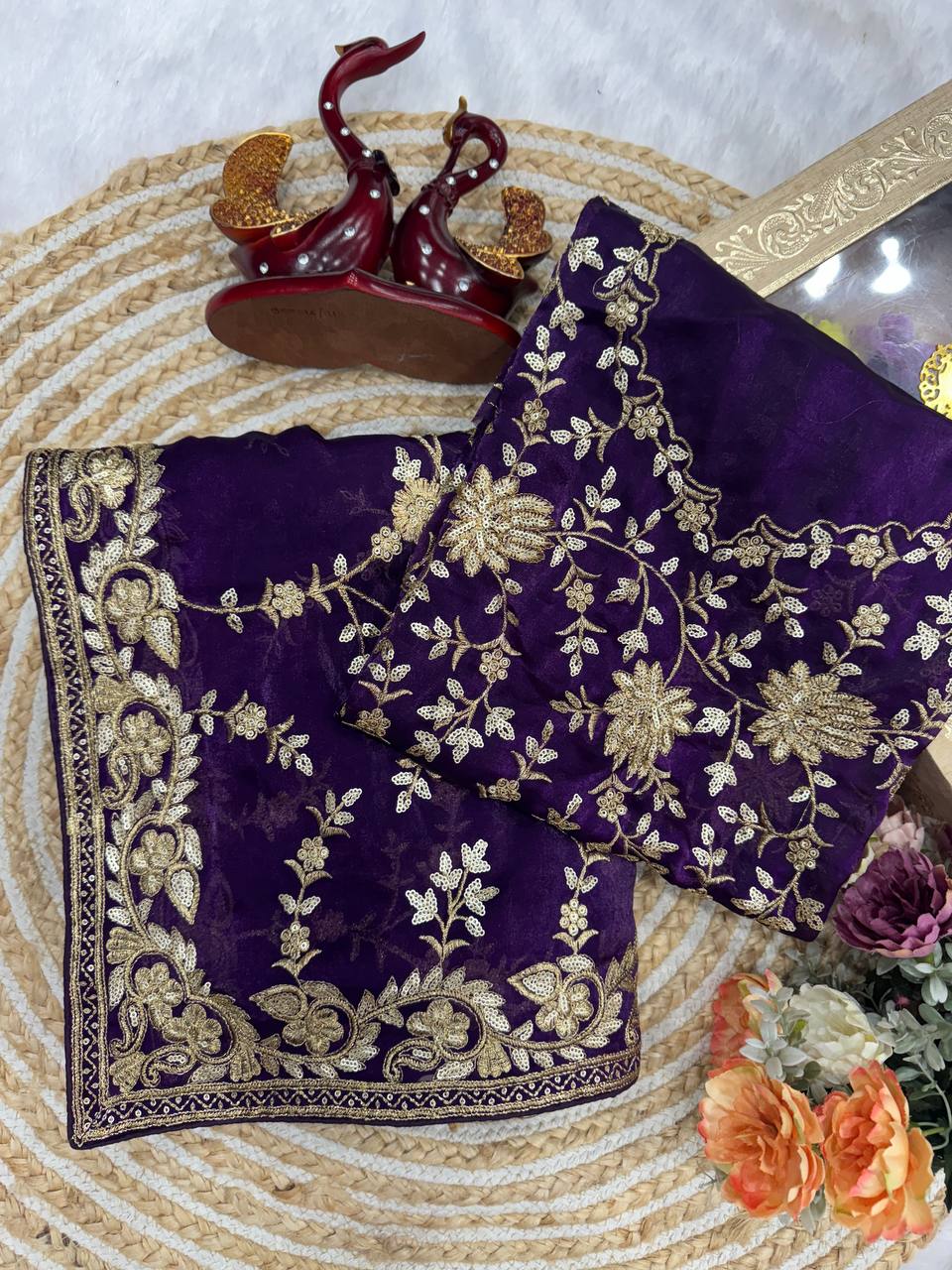 DESIGNER LOOK PURPLE COLOR EMBROIDERED WORK SAREE