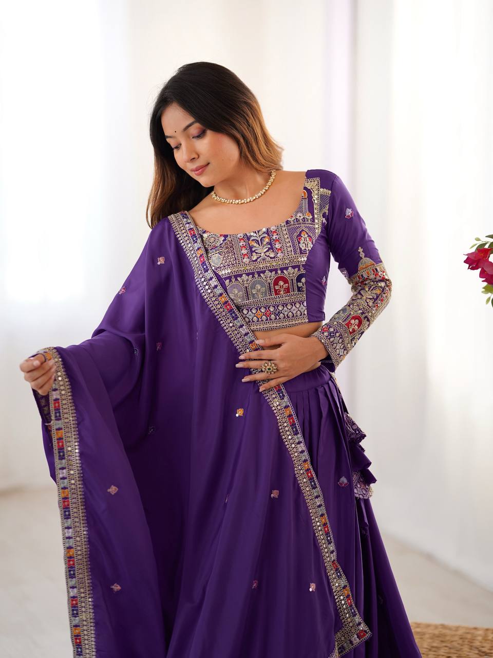 PURPLE COLOR NATURAL CREPE SILK LEHENGA CHOLI