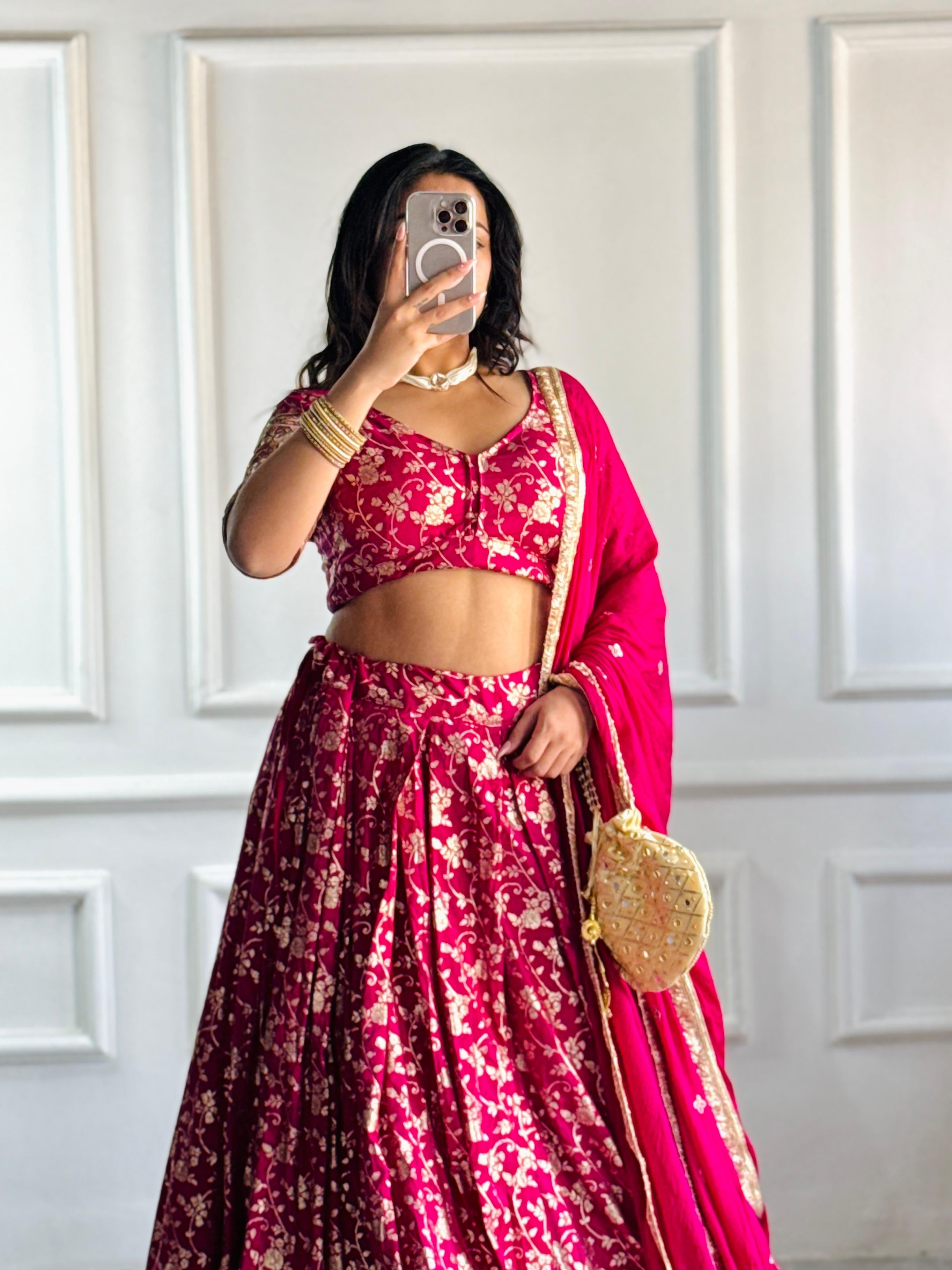 PURE VISCOS BANARASI SILK WITH HEAVY THREAD AND SEQUENCE WORK LEHENGA CHOLI