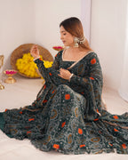 GREEN COLOR BANDHEJ PRINT SOFT CHIFFON ANARKALI SUIT SET OF 3