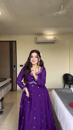 PURPLE RITUAL GEORGETTE BASE ANARKALI GOWN SET OF 3
