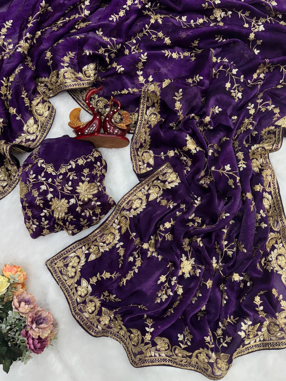 DESIGNER LOOK PURPLE COLOR EMBROIDERED WORK SAREE