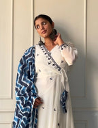 WHITE COLOUR GEORGETTE BASE EMBROIDERY WORK ANARKALI SUIT SET OF 3