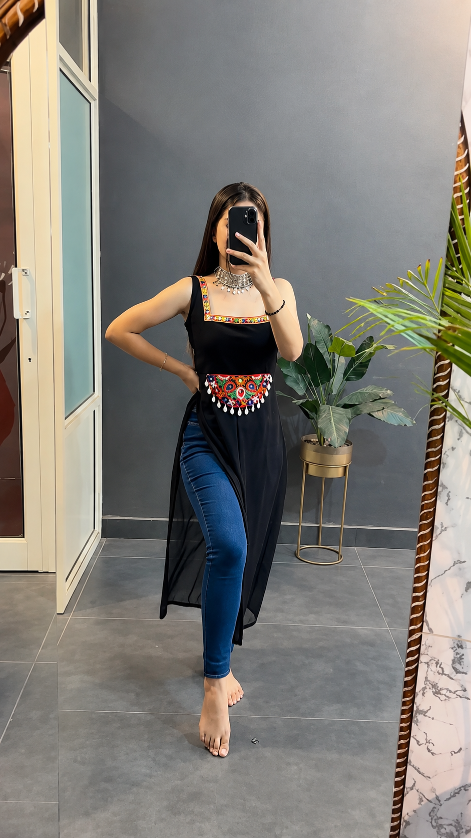 STYLISH BLACK NAVRATRI KURTI WITH TRADITIONAL EMBROIDERY