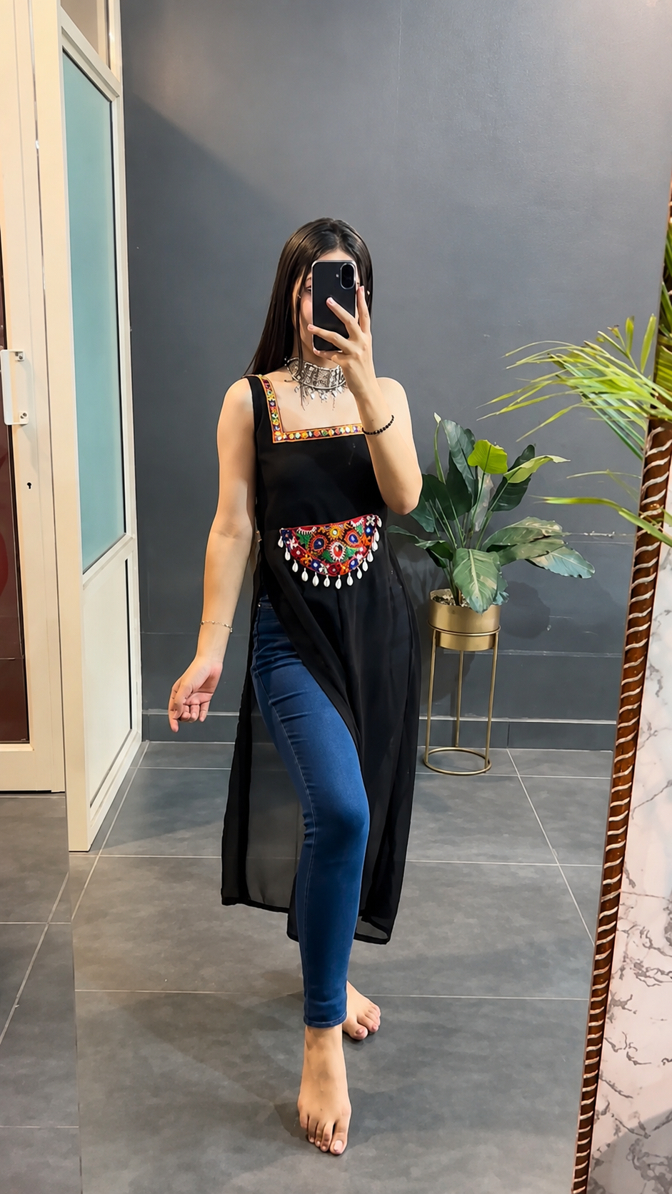 STYLISH BLACK NAVRATRI KURTI WITH TRADITIONAL EMBROIDERY