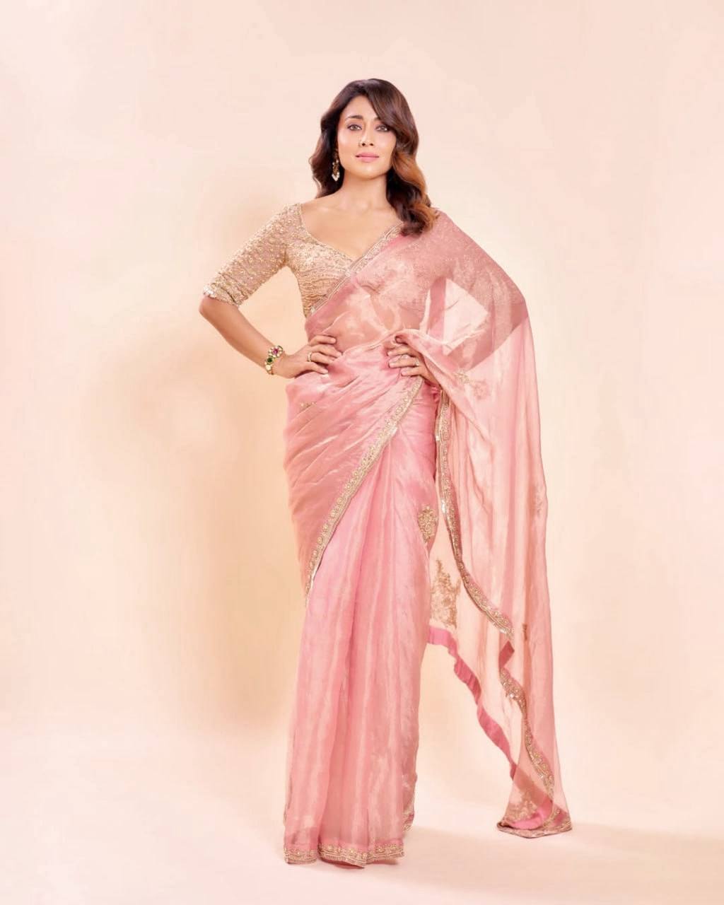 DESIGNER LOOK SALSA SILK FABRIC BASE HEAVY HANDWORK SAREE