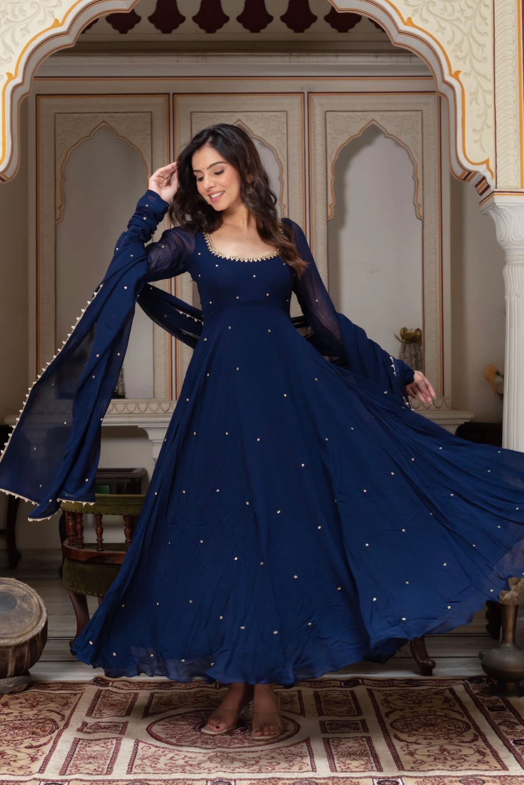 BLUE COLOR GEORGETTE BASE HANDWORK ANARKALI SUIT