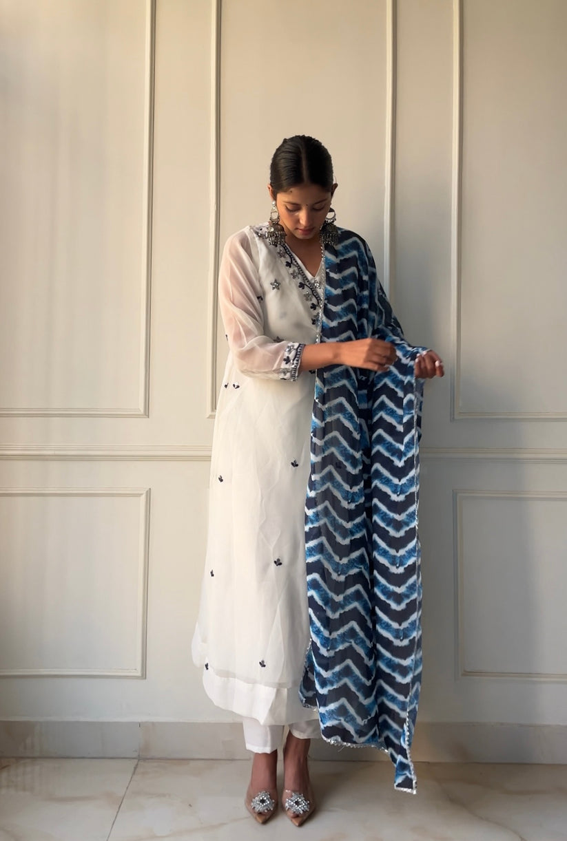 WHITE COLOUR GEORGETTE BASE EMBROIDERY WORK ANARKALI SUIT SET OF 3