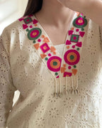 PURE KHADI COTTON SCIFFLI EMBROIDERED WORK CO-ORD SET