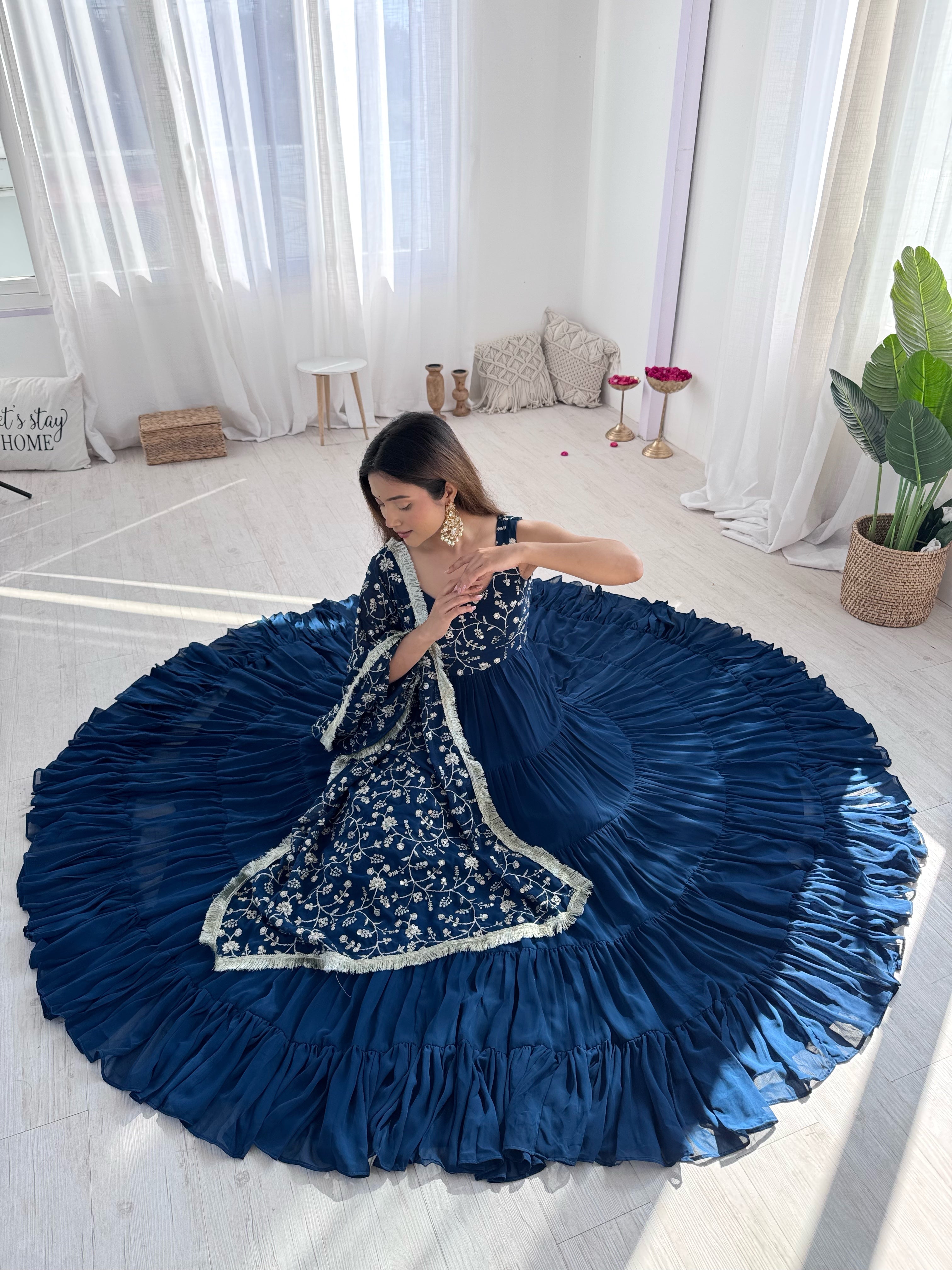 RAMA COLOR GEORGETTE FIVE LAYER RUFFLE STYLE ANARKALI SUIT