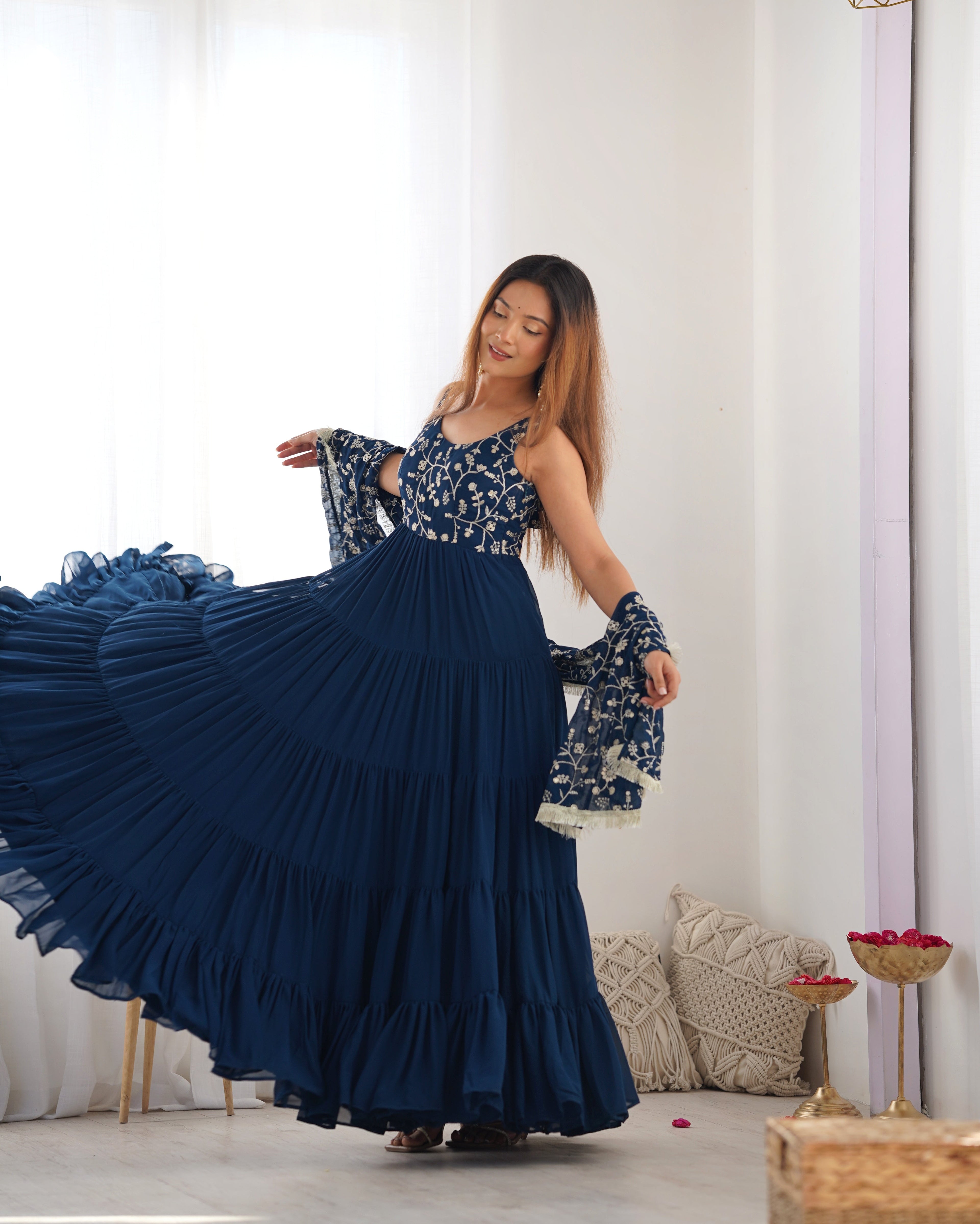 RAMA COLOR GEORGETTE FIVE LAYER RUFFLE STYLE ANARKALI SUIT