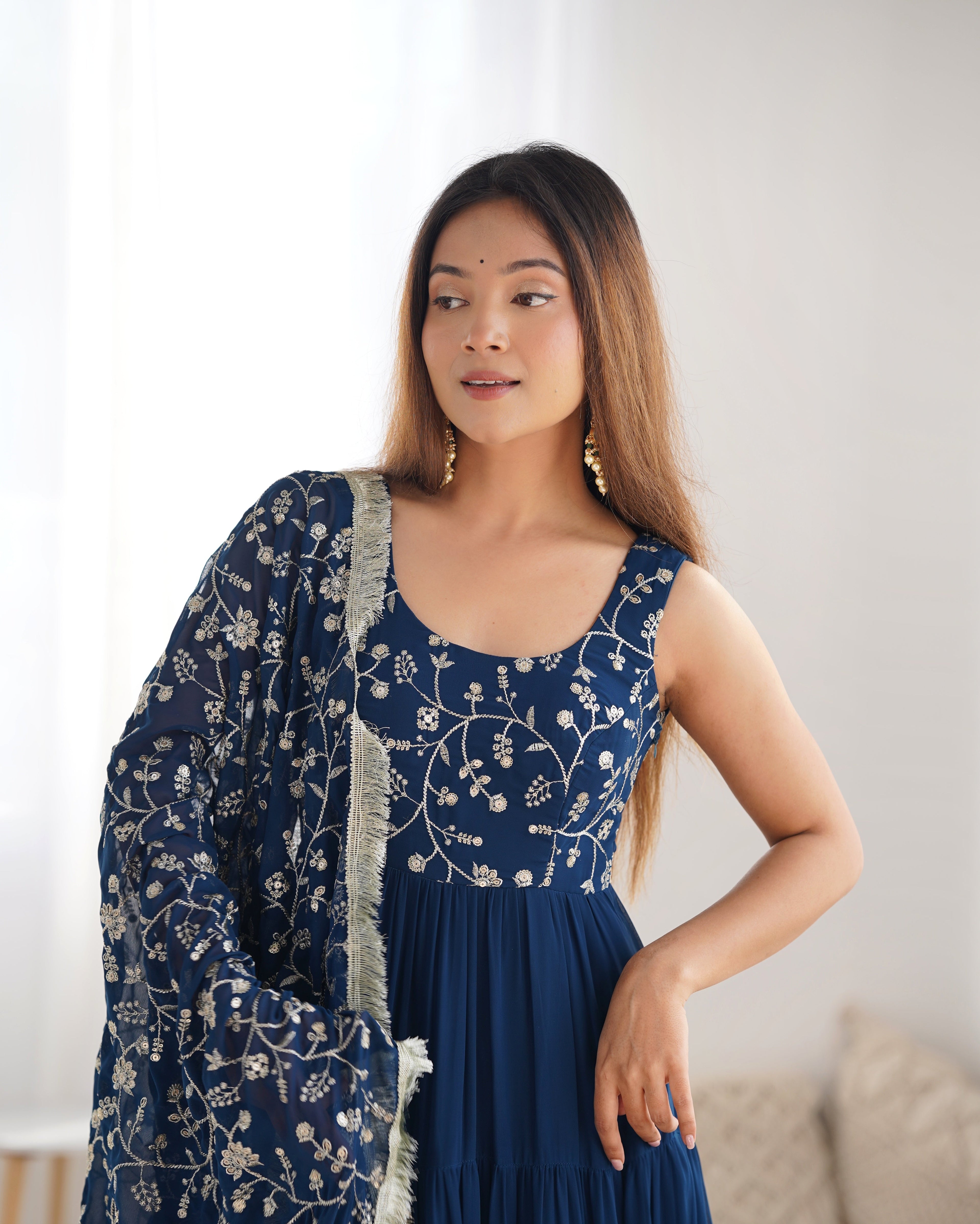 RAMA COLOR GEORGETTE FIVE LAYER RUFFLE STYLE ANARKALI SUIT