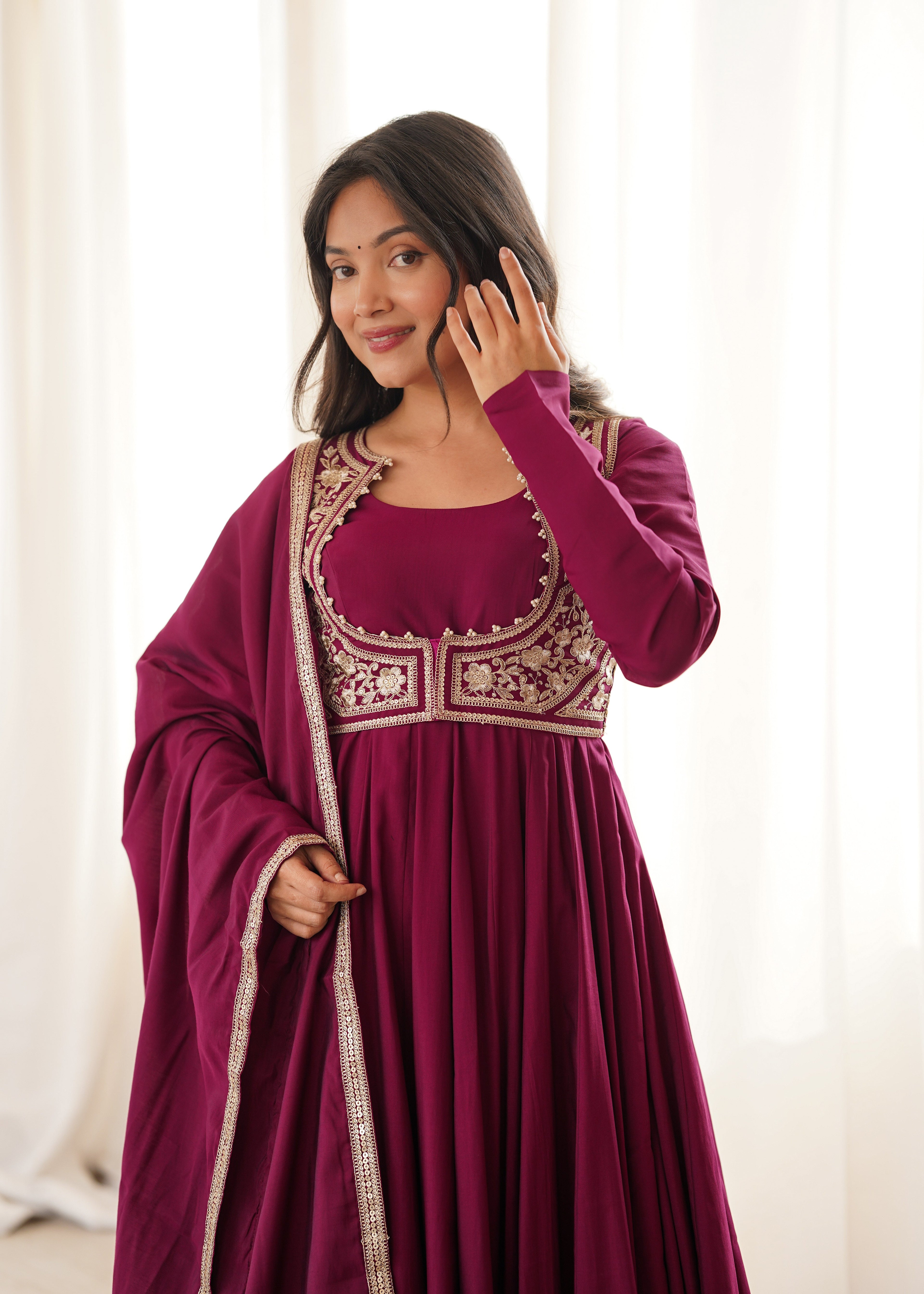ROYAL WINE ETHNIC EMBROIDERED ANARKALI SUIT WITH JACKET