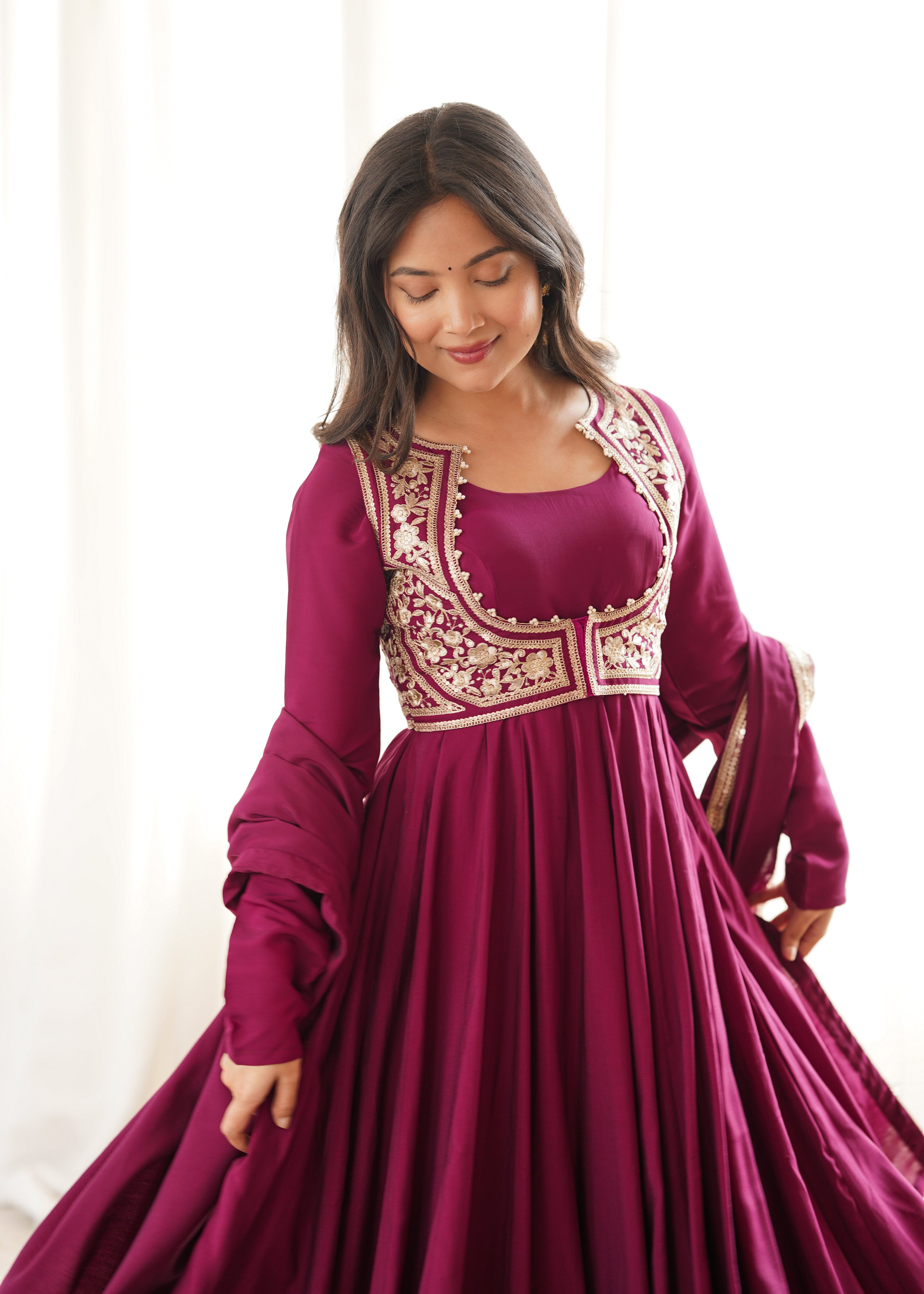 ROYAL WINE ETHNIC EMBROIDERED ANARKALI SUIT WITH JACKET