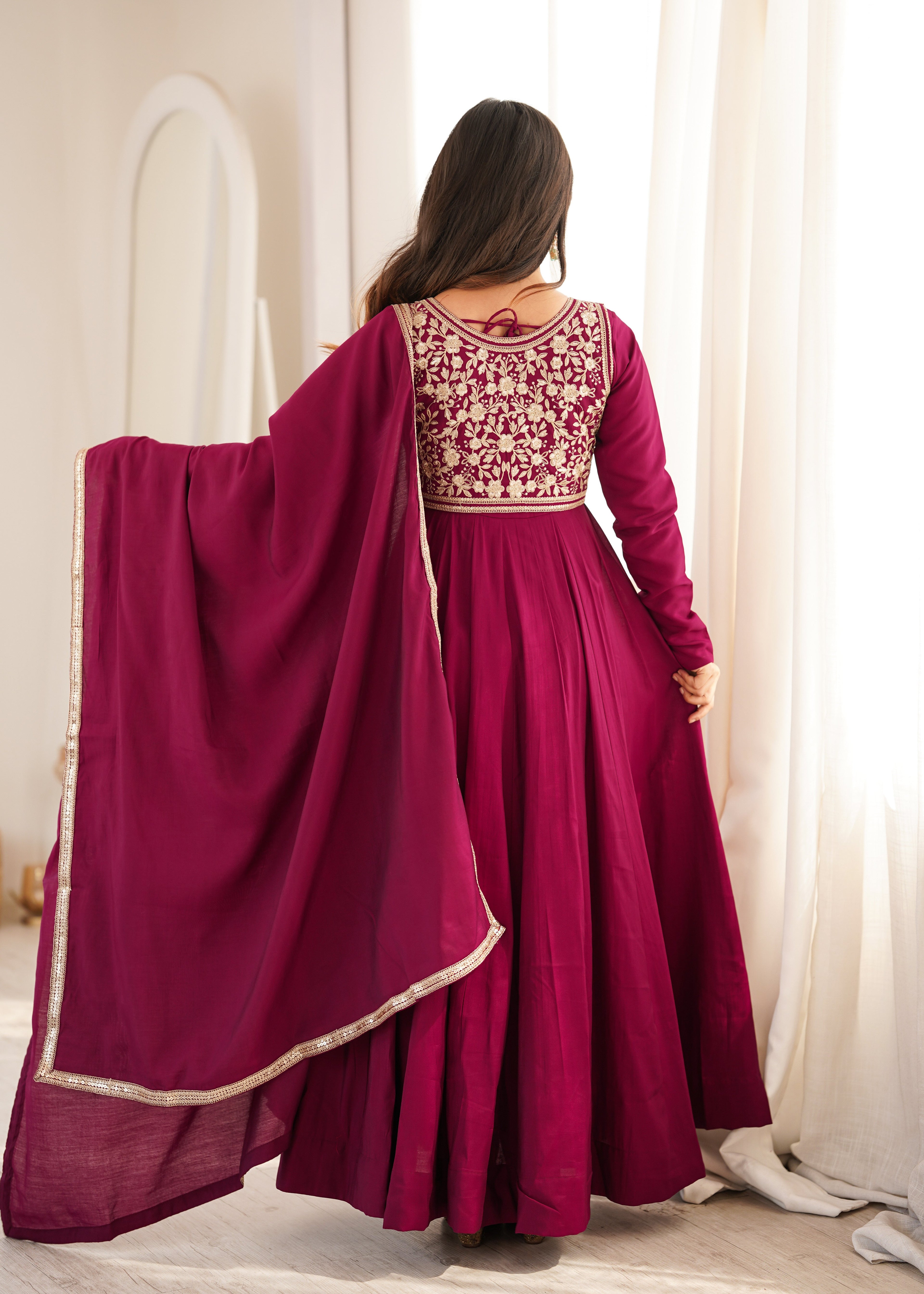 ROYAL WINE ETHNIC EMBROIDERED ANARKALI SUIT WITH JACKET