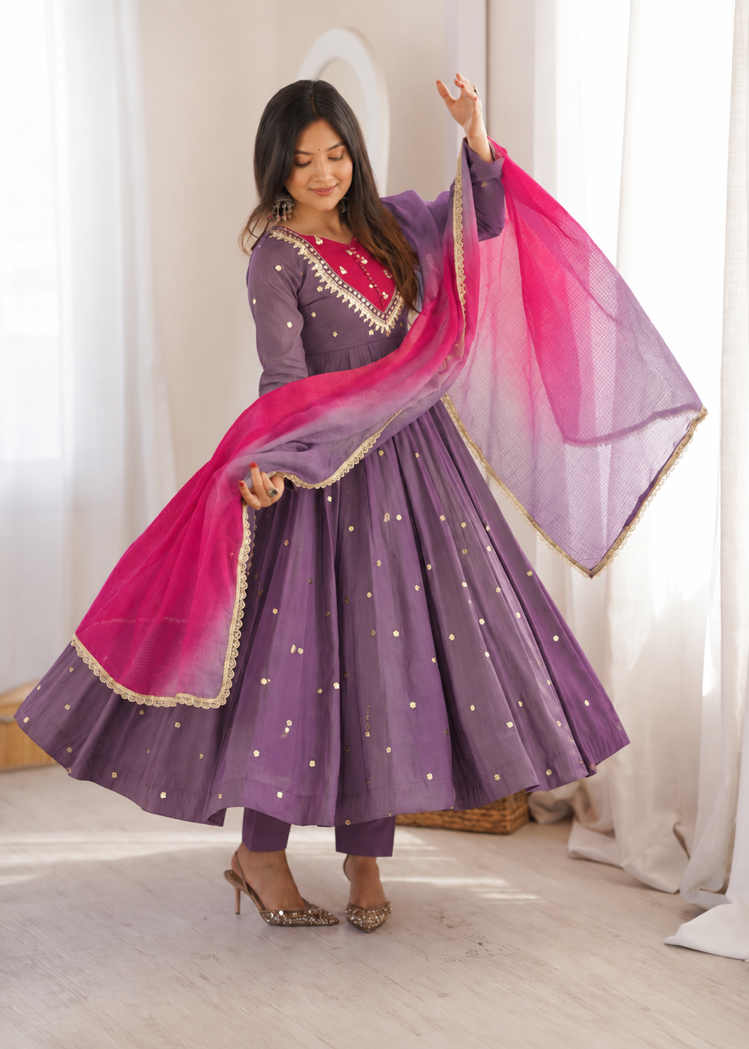 DUSTY MAUVE COLOR EMBELLISHED ANARKALI SUIT SET