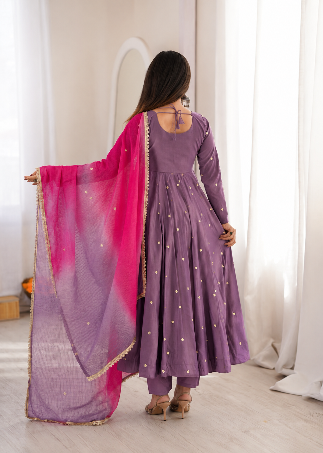 DUSTY MAUVE COLOR EMBELLISHED ANARKALI SUIT SET