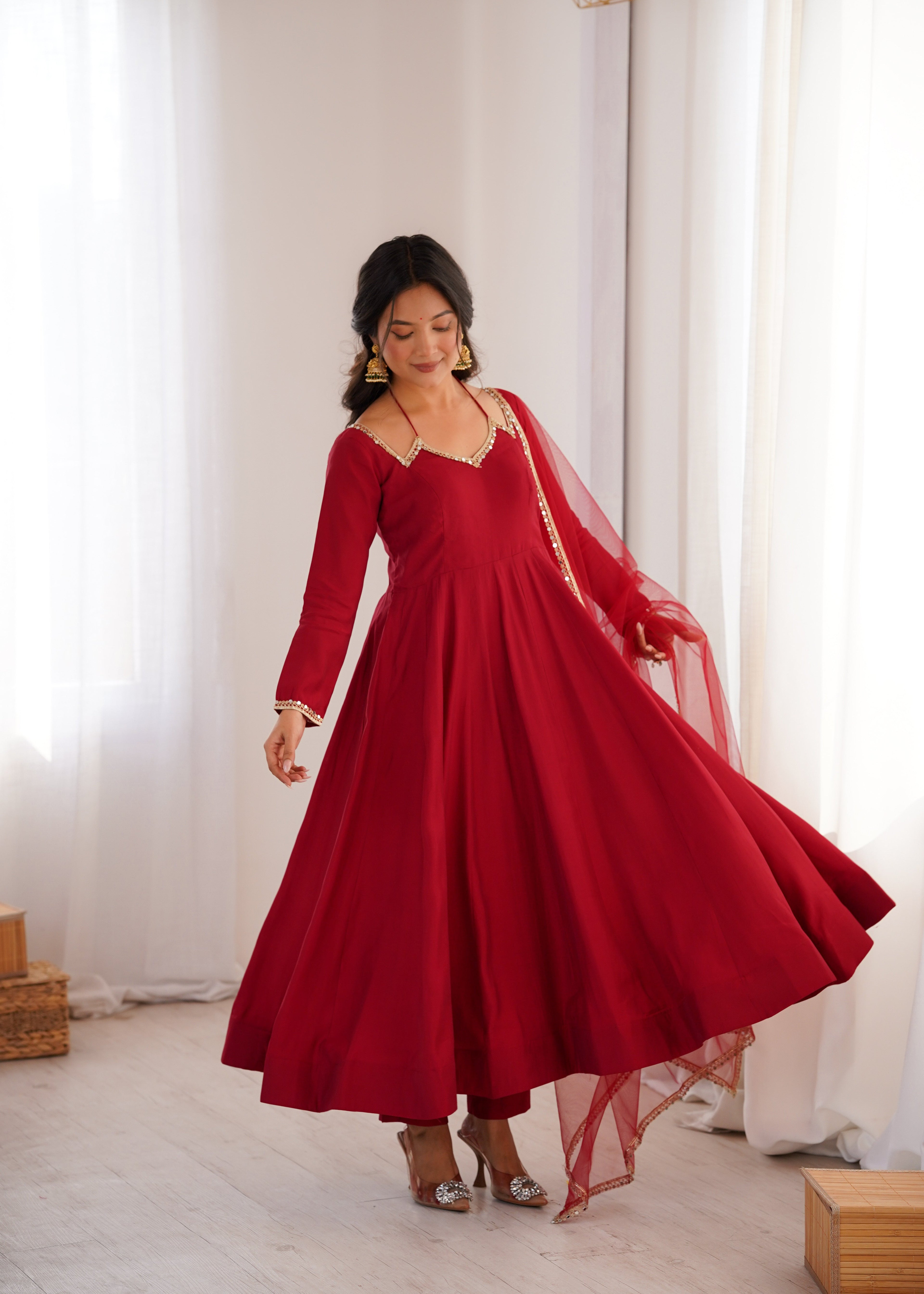 ROYAL MAROON COLOR FESTIVE ANARKALI SUIT SET OF 3