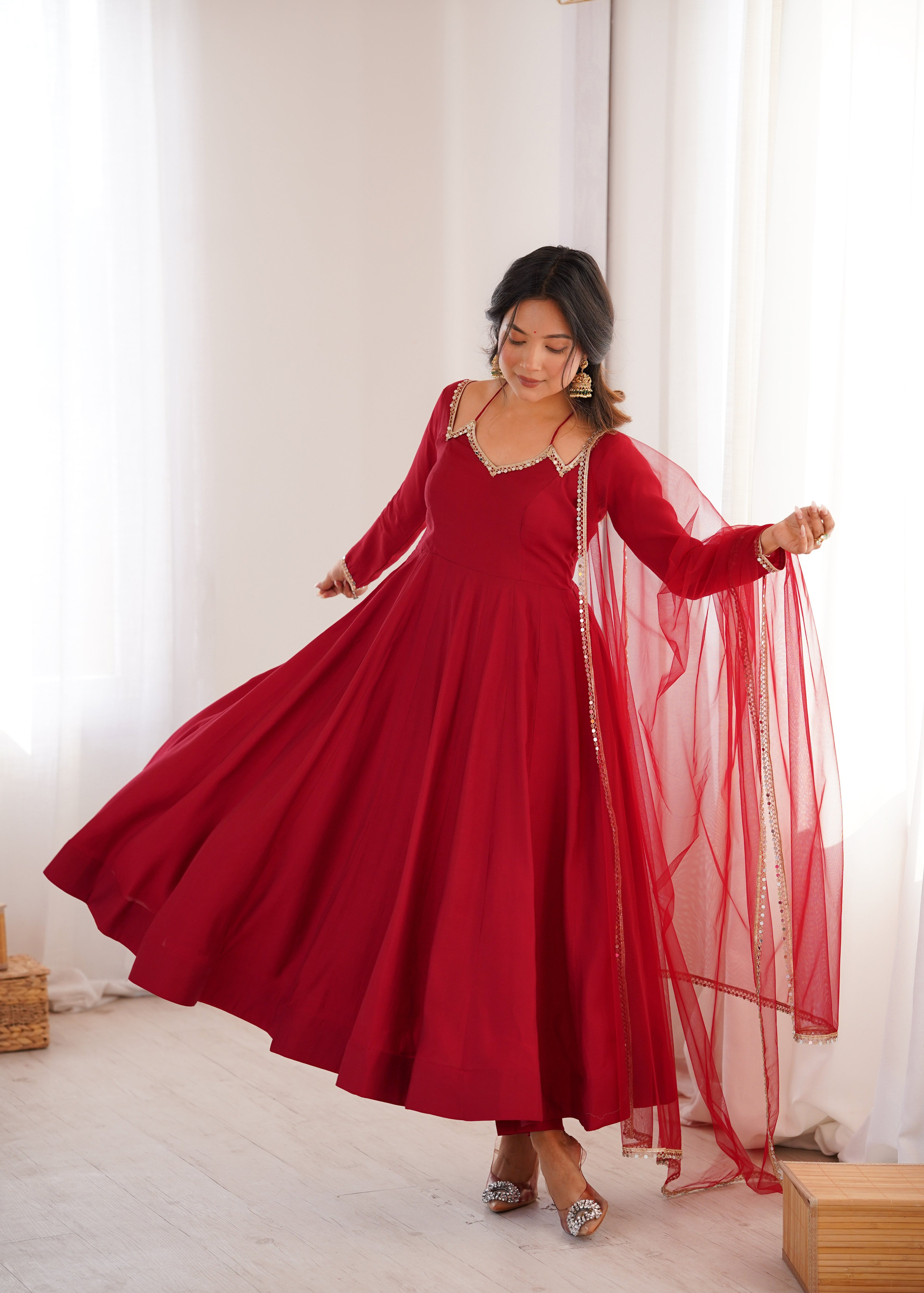 ROYAL MAROON COLOR FESTIVE ANARKALI SUIT SET OF 3