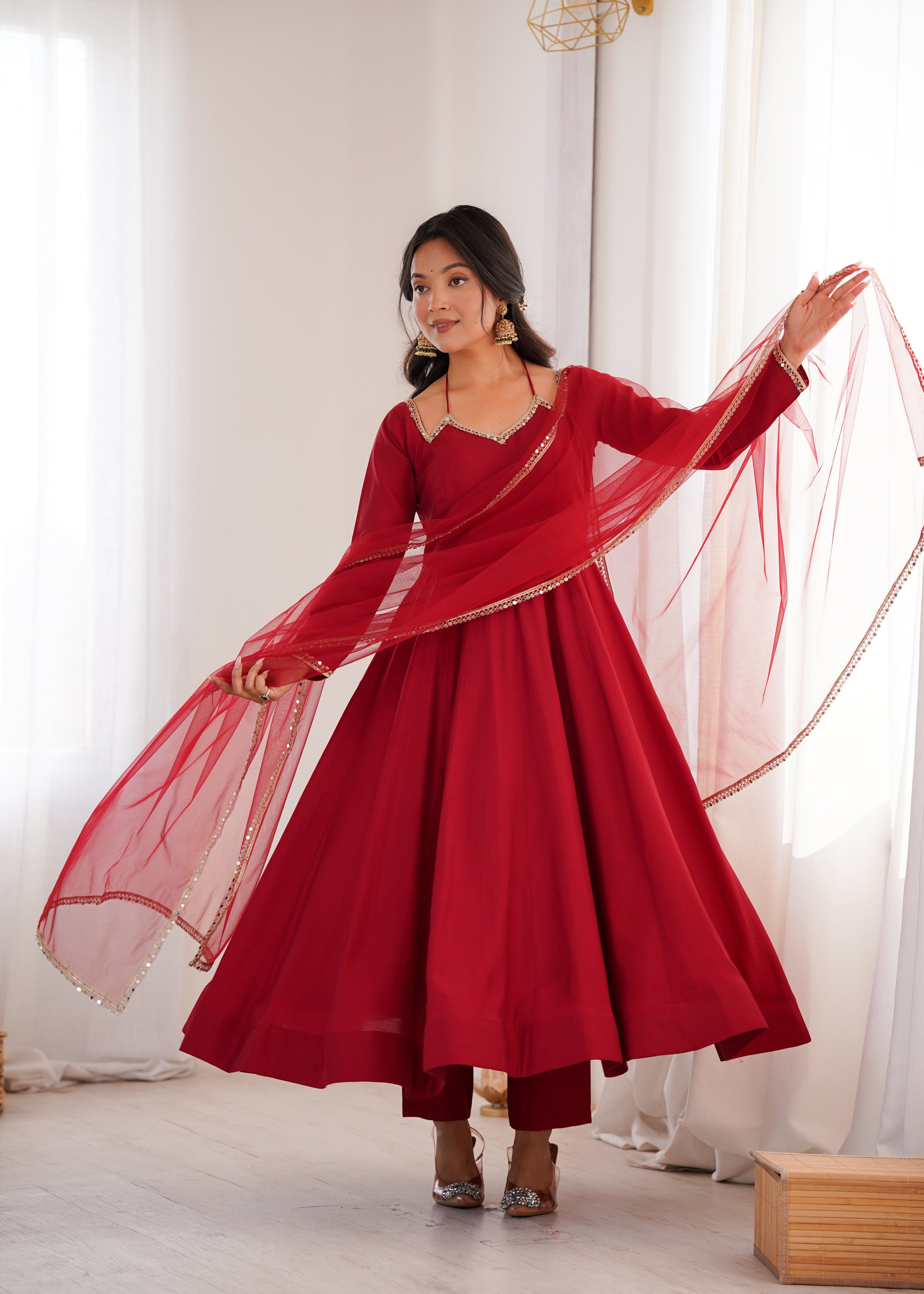 ROYAL MAROON COLOR FESTIVE ANARKALI SUIT SET OF 3