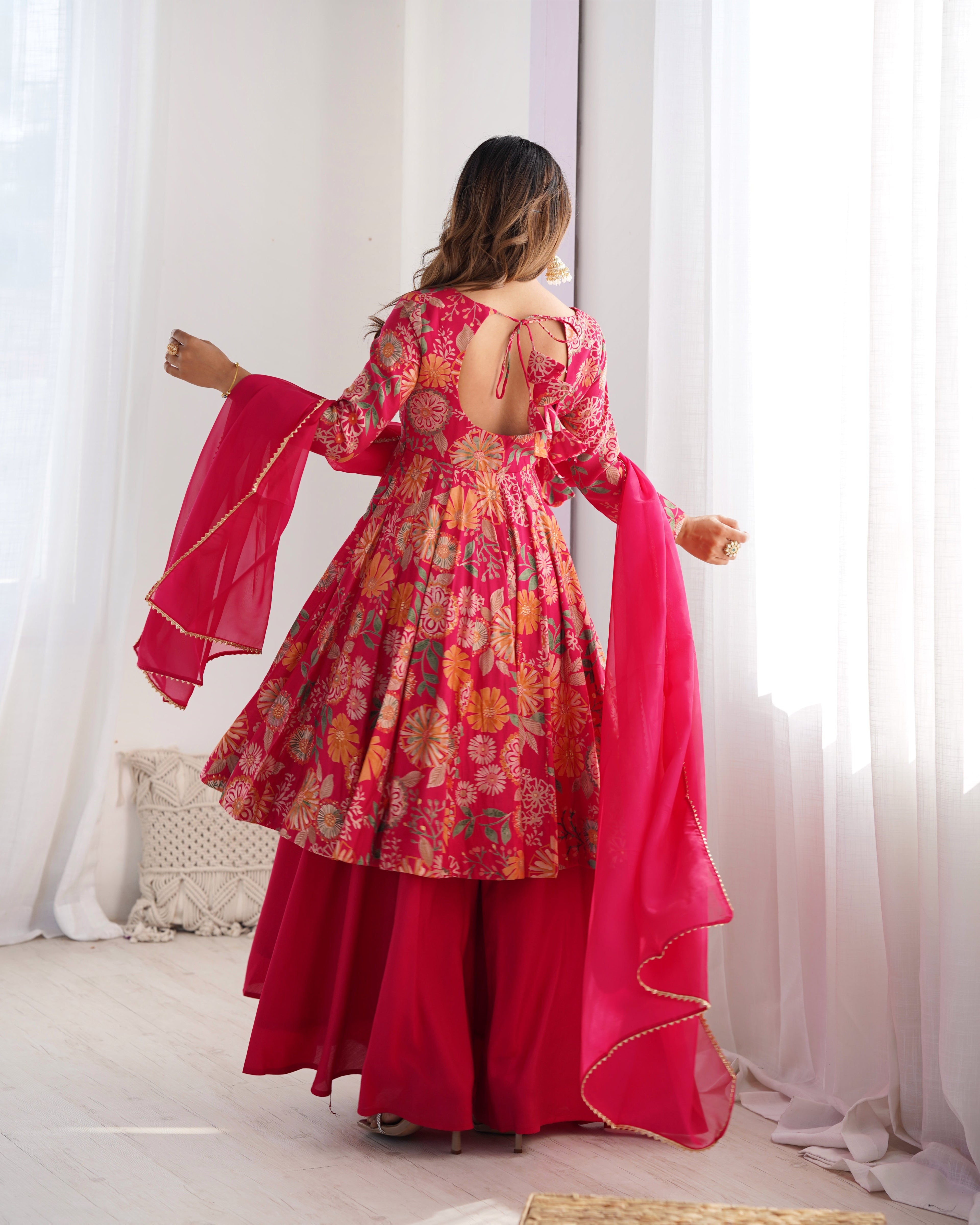 RANI PINK COLOR ROMAN SILK BASE PRINTED PLAZZO SUIT SET OF 3