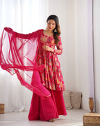 RANI PINK COLOR ROMAN SILK BASE PRINTED PLAZZO SUIT SET OF 3