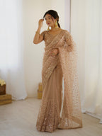 GOLDEN SOFT NET BEAUTIFUL DESIGNER SAREE