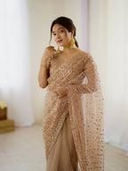 GOLDEN SOFT NET BEAUTIFUL DESIGNER SAREE