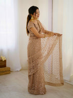 GOLDEN SOFT NET BEAUTIFUL DESIGNER SAREE