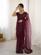 BLACK SOFT NET BEAUTIFUL DESIGNER SAREE