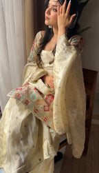 CHINON SILK HEAVY WORK OFF WHITE SHARARA SET OF 3