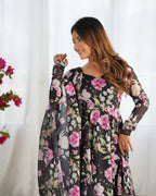 BLACK COLOR PURE SOFT ORGANZA ANARKALI SUIT SET OF 3