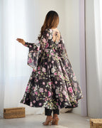 BLACK COLOR PURE SOFT ORGANZA ANARKALI SUIT SET OF 3