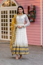 PARTY WEAR LOOK HEAVY FAUX GEOGETTE BASE GOWN WITH PANT & DUPATTA